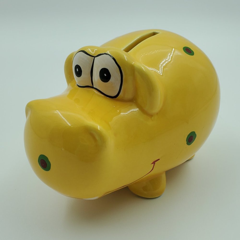 Hippo Piggy Bank Small Yellow Hippopotamus Figurine Statue
